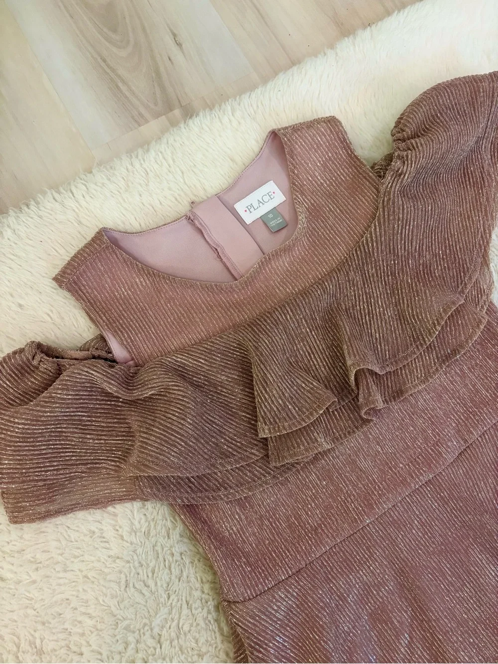 The Children's Place Sparkle Mauve Cold-Shoulder Ruffle Dress
